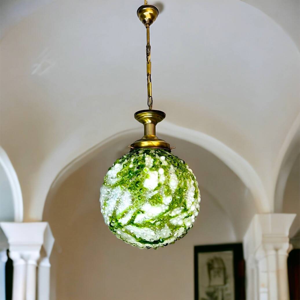 Giant green splatter bubble glass hanging lamp by Marinha Grande
