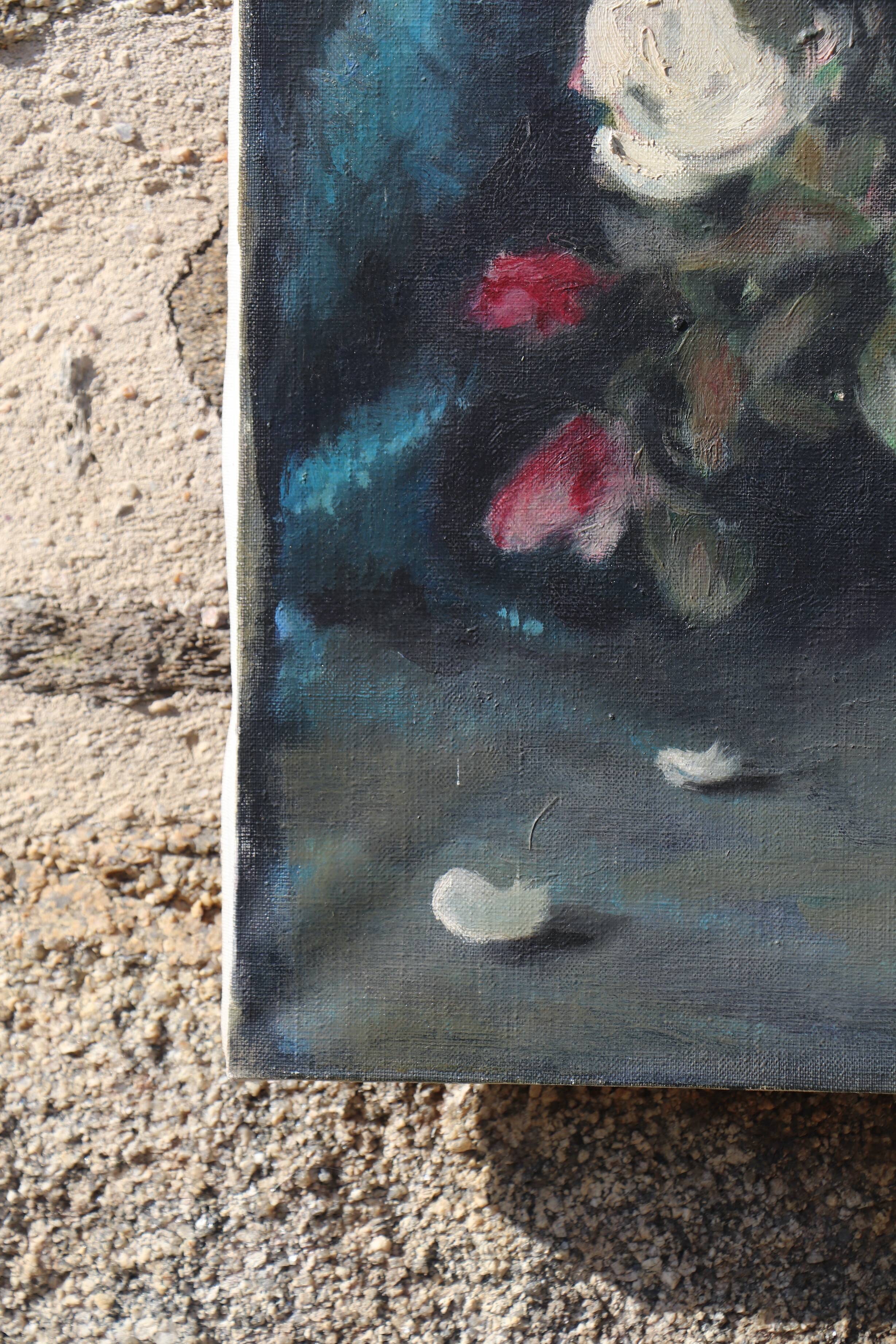 Huile sur toile bouquet de roses nature morte