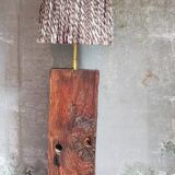 Brutalist lamp Art-populaire in solid wood, wool lampshade