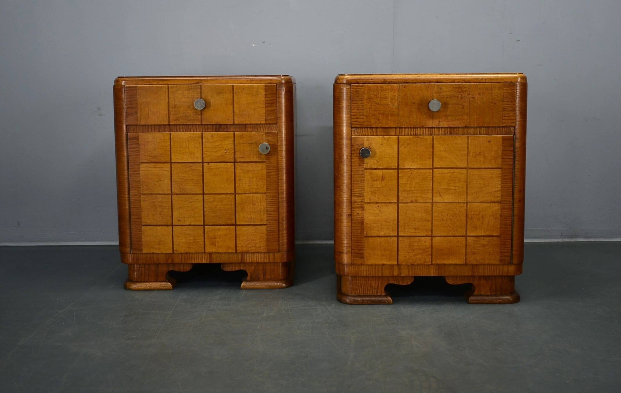 1940s pair of Art Deco bedside tables, Czechoslovakia