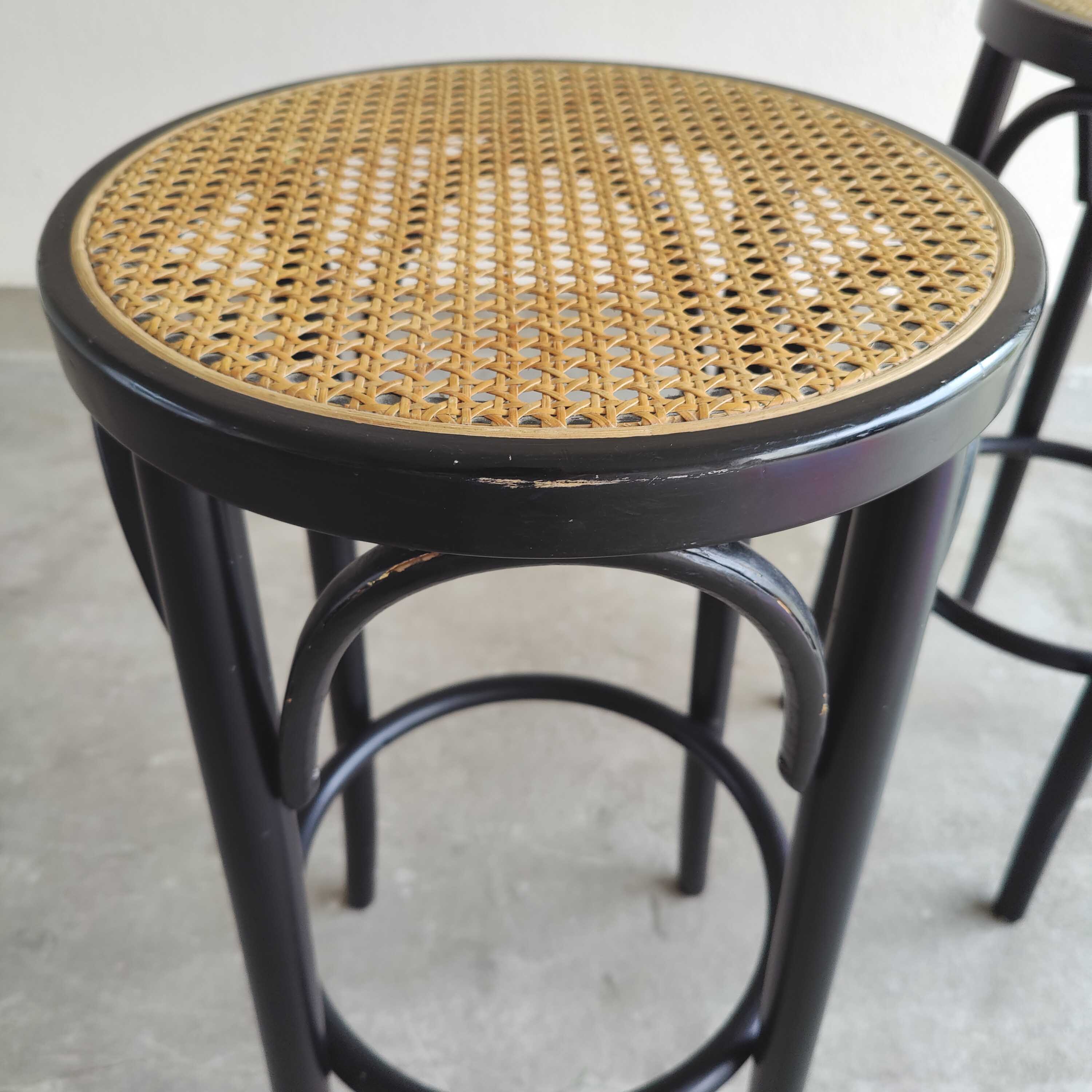 Pair of stools bistro wood and cannage