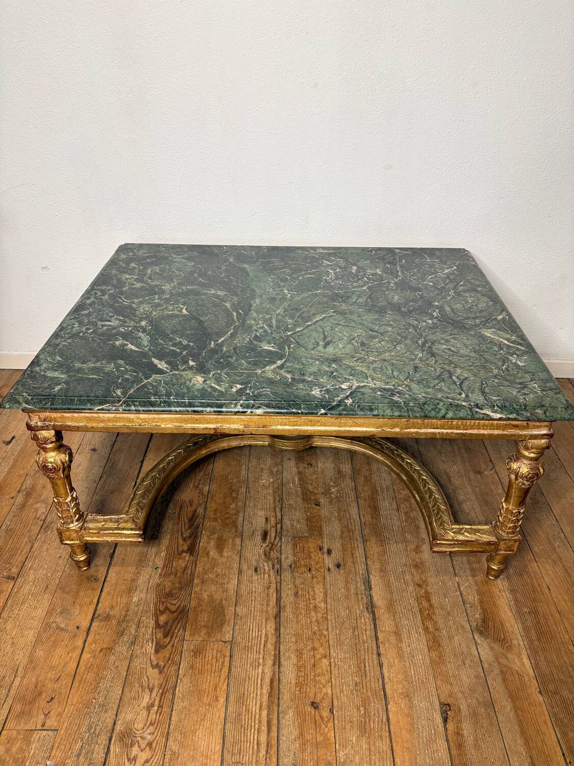 Coffee table in green marble and gilded wood, Louis XVI / Rococo style
