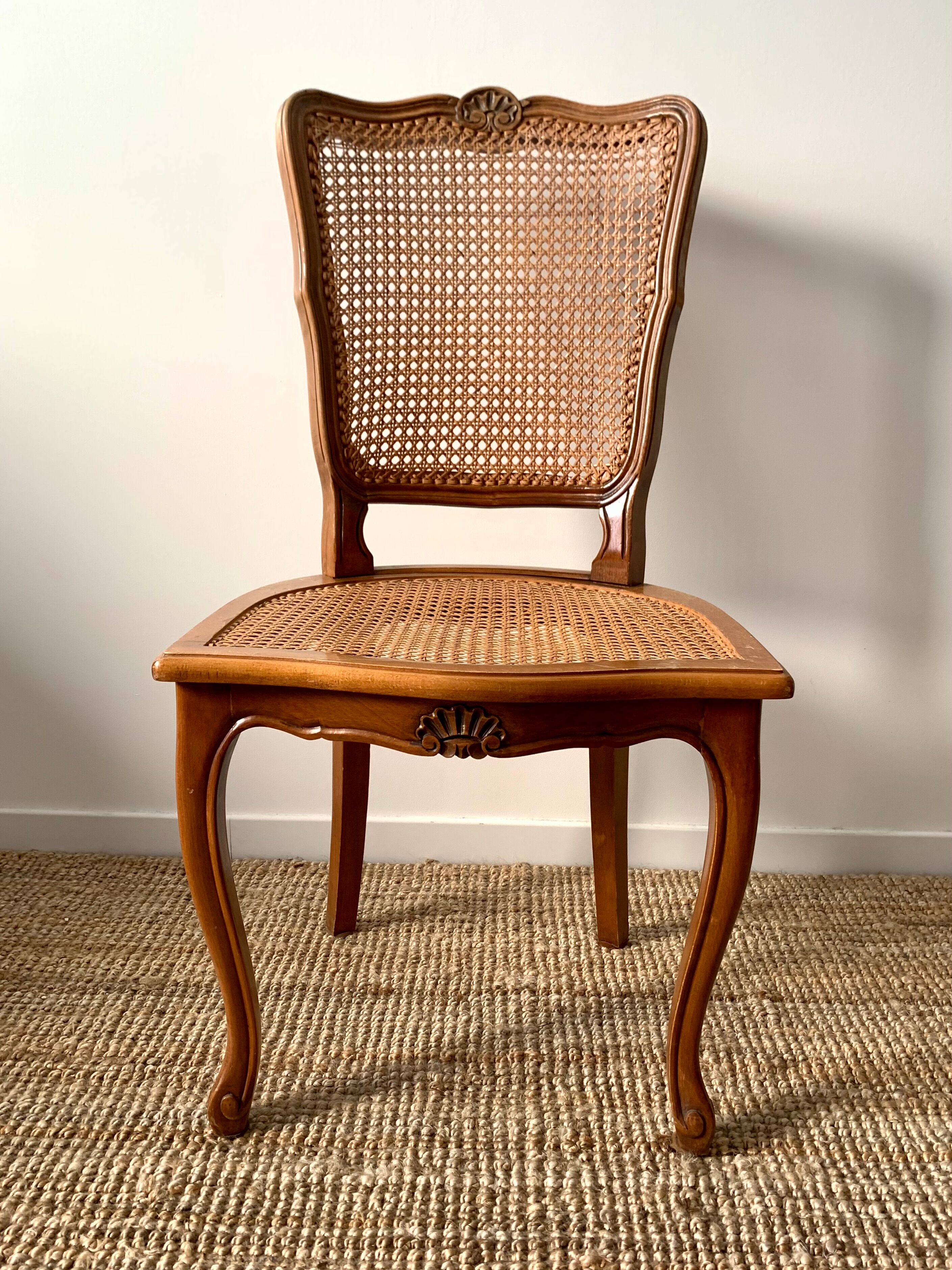 Pair of Louis XV style beech tanned chairs with shell pattern