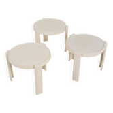 SET OF THREE STACKING SIDE TABLES IN WHITE MOULDED PLASTIC