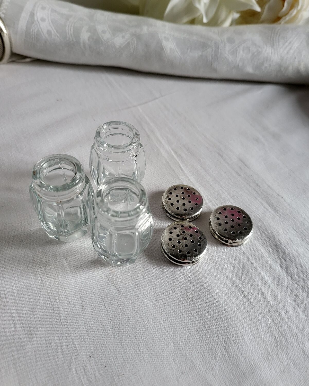 3 Antique Salt Cellars Silver Cork Crab Mark