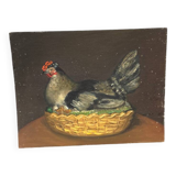 Tableau La Poule. Huile Sur Toile/carton