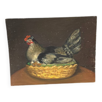 Painting The Hen. Oil on canvas/cardboard