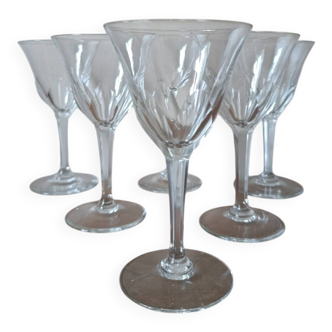 6 crystal water/wine glasses with flat ribs, vintage