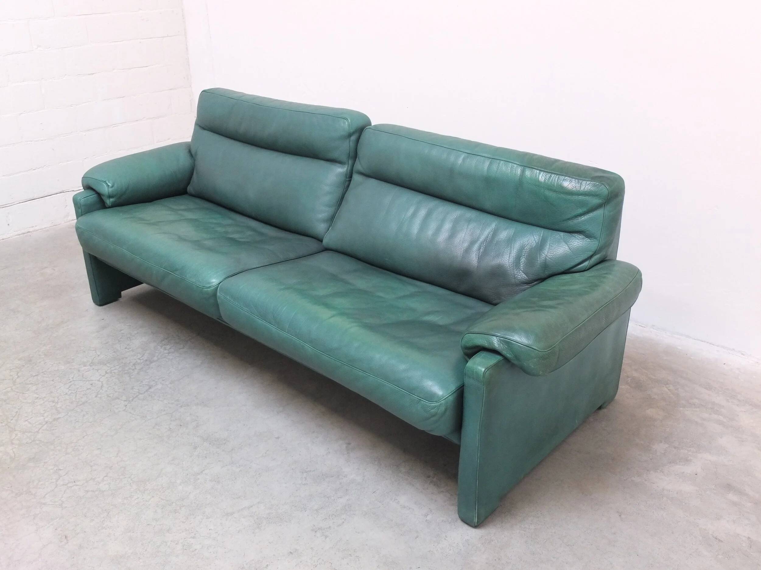 Green leather 3-seater 'DS-70' sofa by De Sede, 1980s