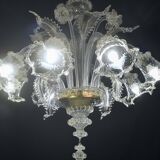 Wonderful large size Venetian chandelier, transparent and gold Murano glass