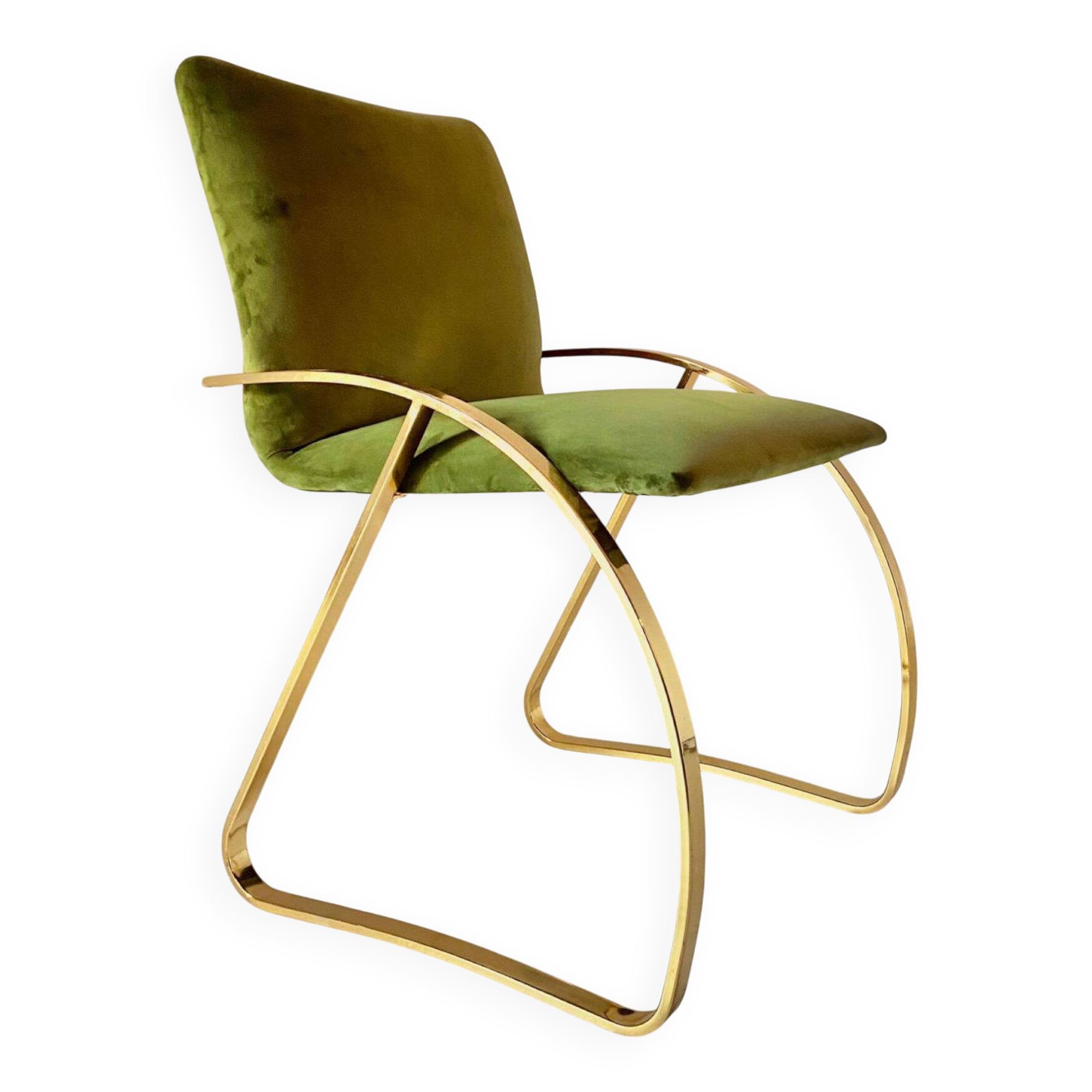 Vintage Green Velvet Office Desk Chair, Chrome Frame, Italy, 1970s