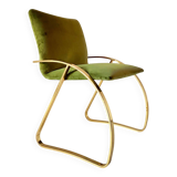 Vintage Green Velvet Office Desk Chair, Chrome Frame, Italy, 1970s