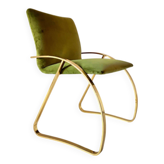Vintage Green Velvet Office Desk Chair, Chrome Frame, Italy, 1970s