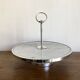 Silver-plated rotating platter and white marble pastry stand 1960 neoclassical