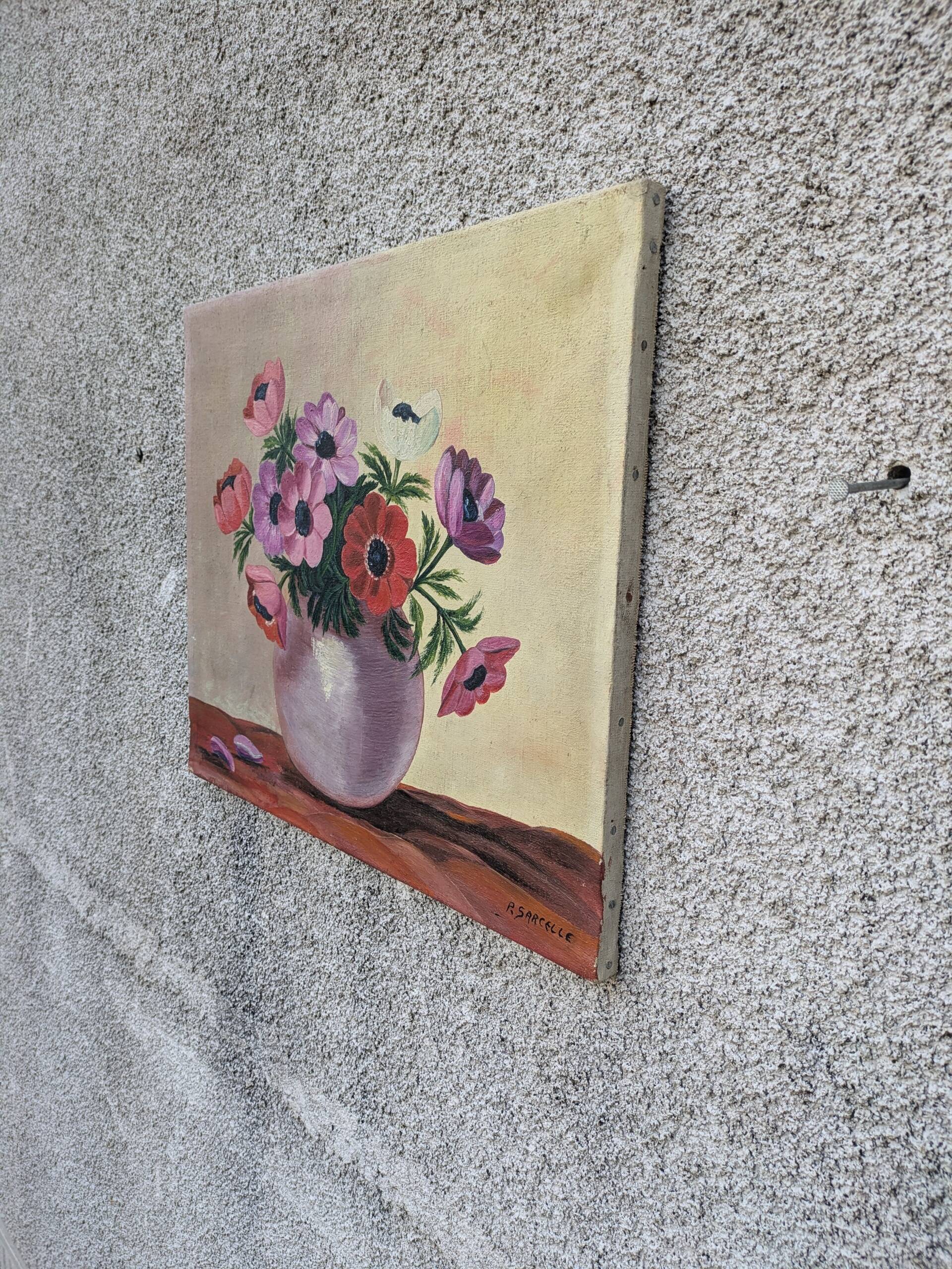 Old painting, anemones