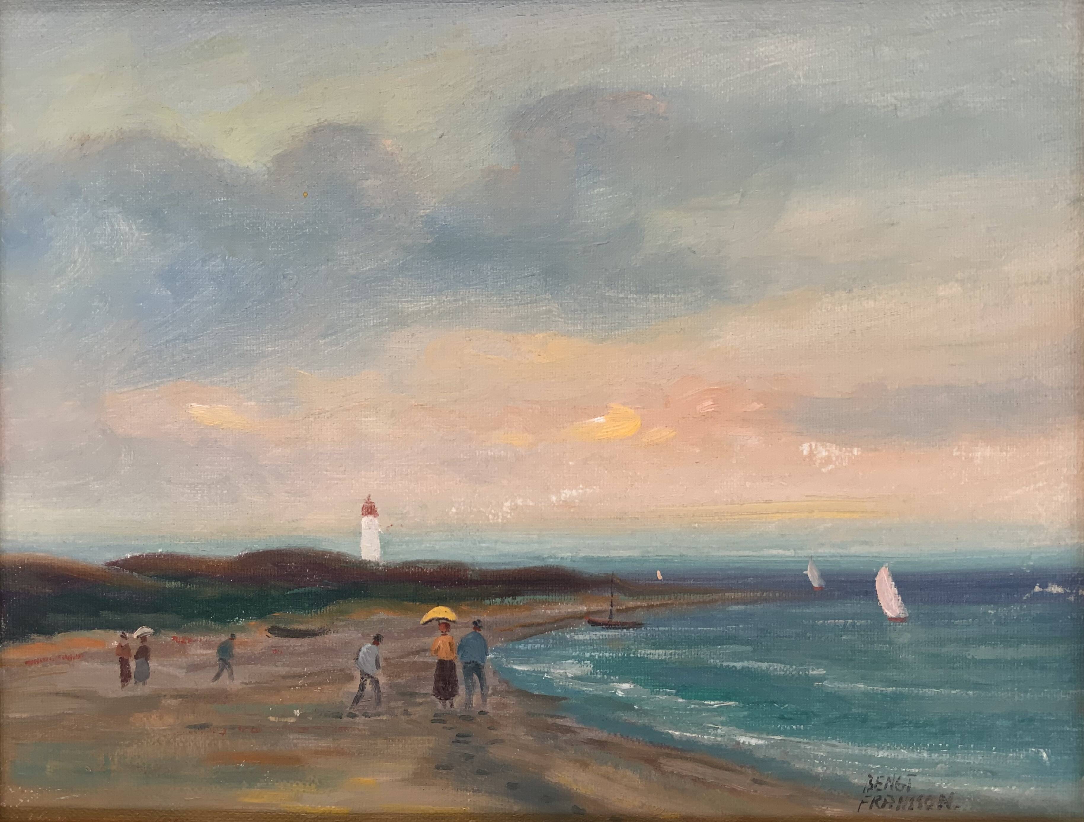 Peinture à l'huile sur toile vintage de paysage marin par B. Fransson