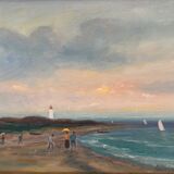 Peinture à l'huile sur toile vintage de paysage marin par B. Fransson