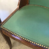 Paire de chaises anciennes gondole bois et cuir vert