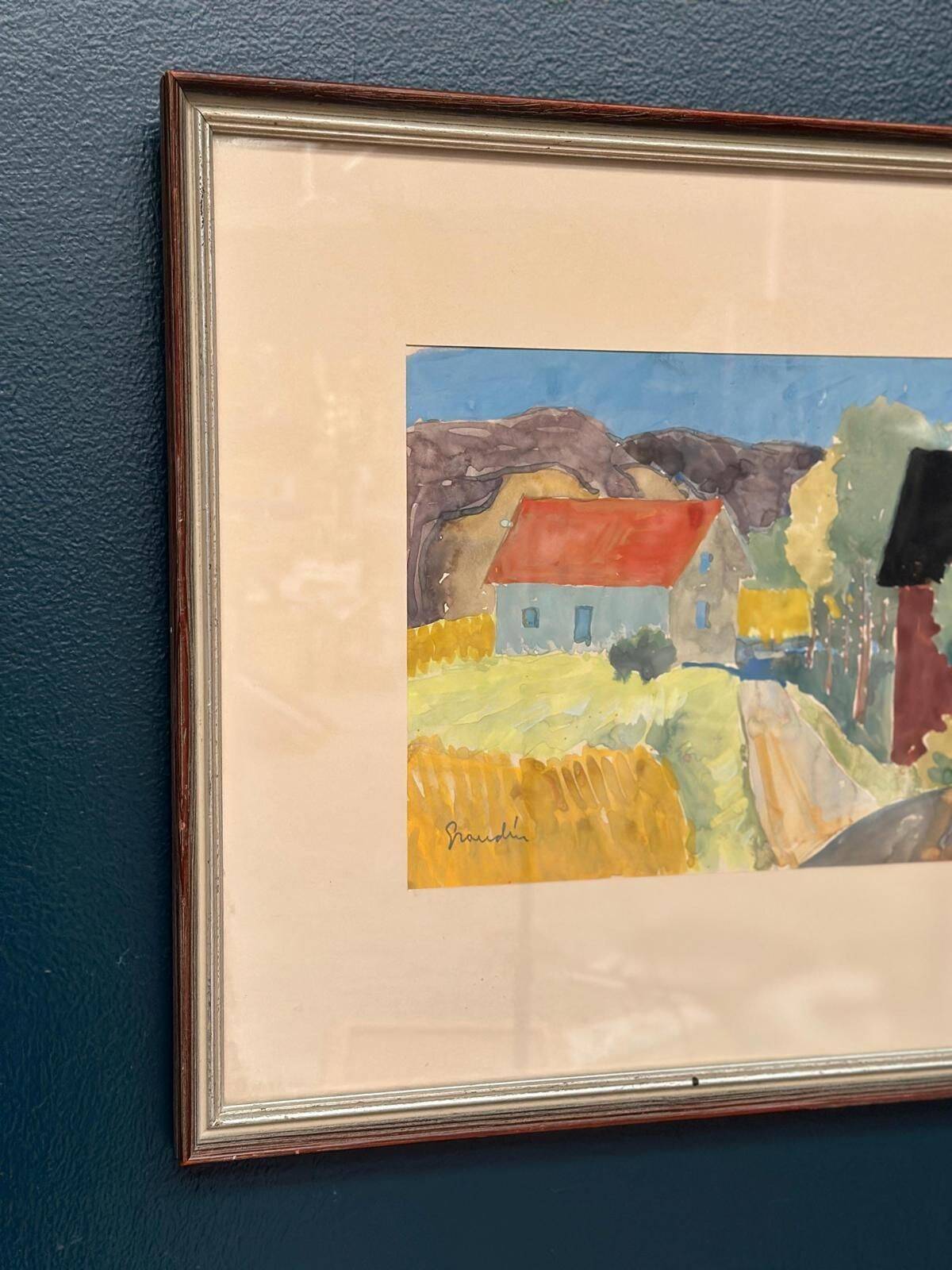 Original Swedish Water Colour – “Landscape” By Svan Grandin – Vintage & Framed – 43 × 36 Cm (16.9" × 14.2")