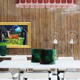 Italian Suspension Lamp with Gold Metal Structure and Red and Pink Murano Glass