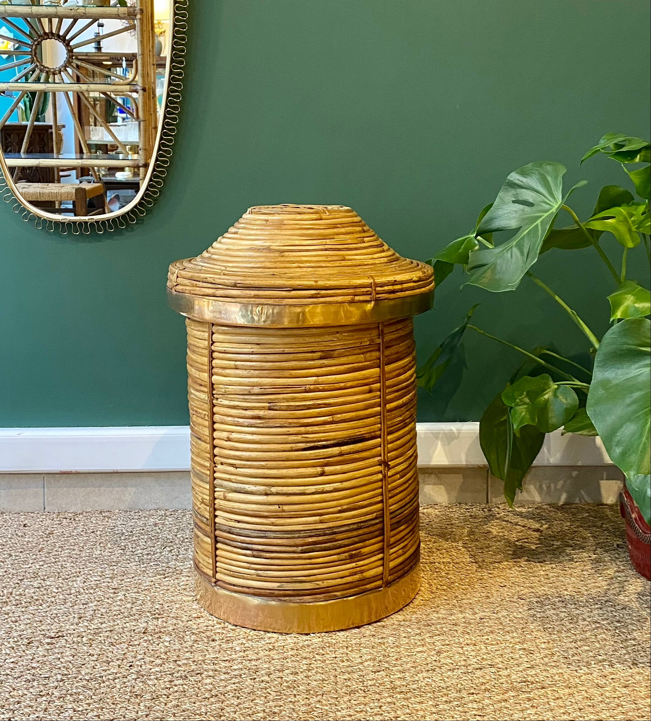 Vintage wicker and brass basket