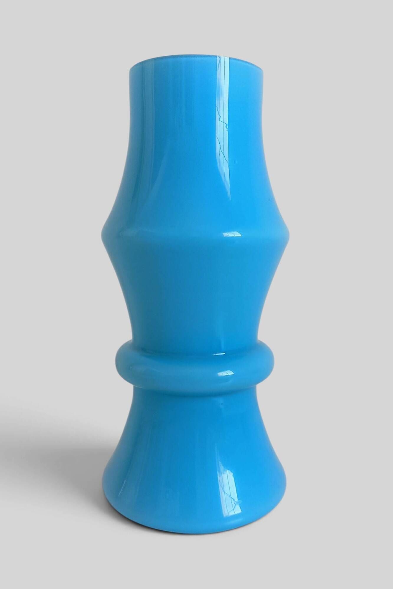 Vintage Italian opaline glass vase from Empoli, turquoise blue, 1960s.