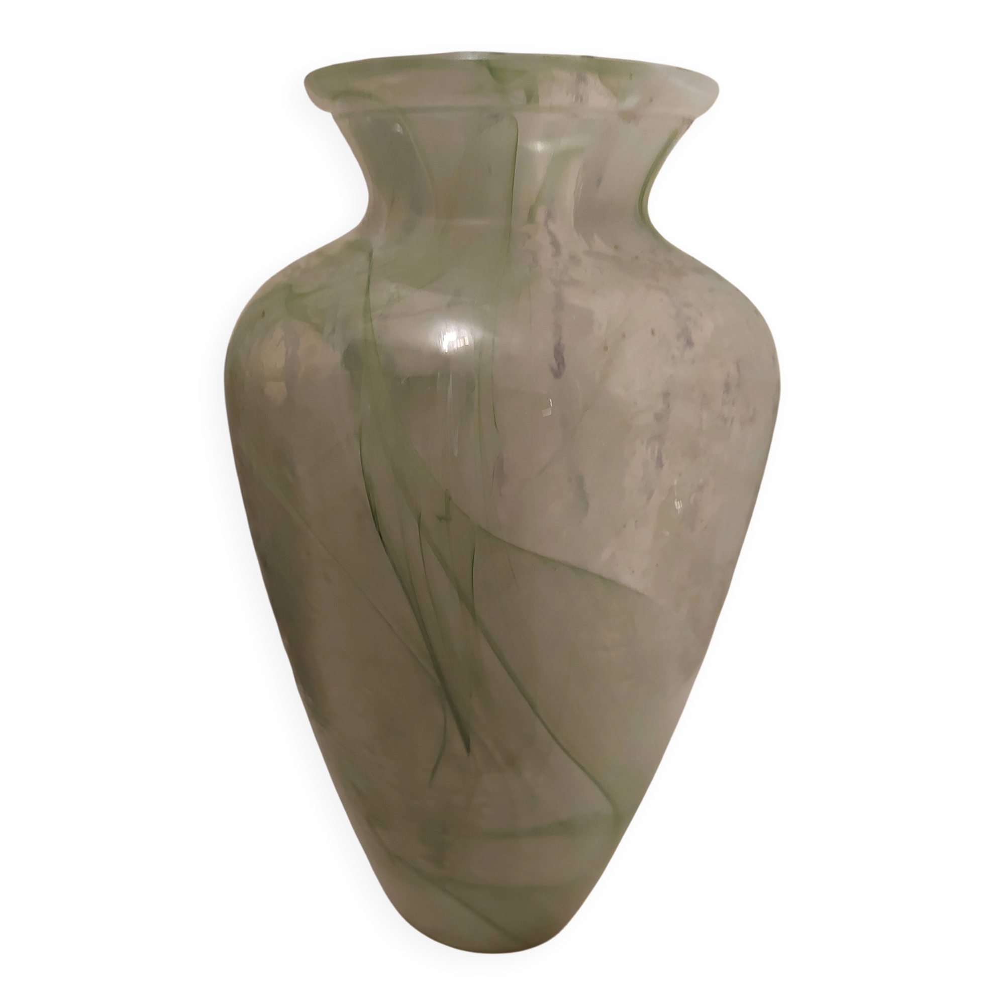 Frosted green and white glass vase