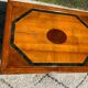 Tale basse vintage en bois massif et marqueterie de marbre