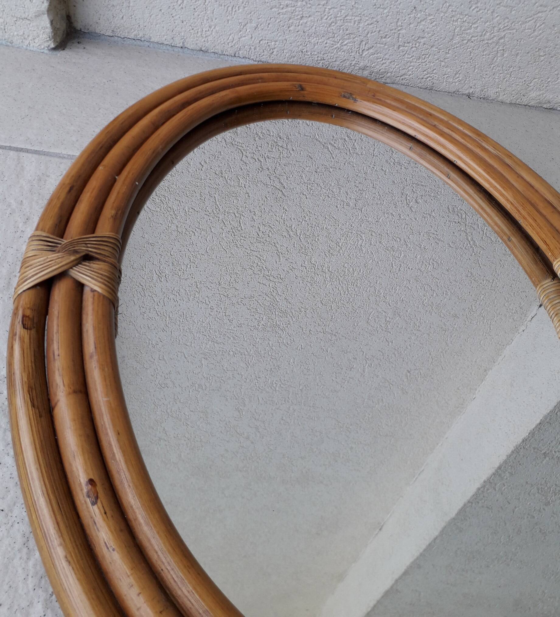 Oval rattan mirror