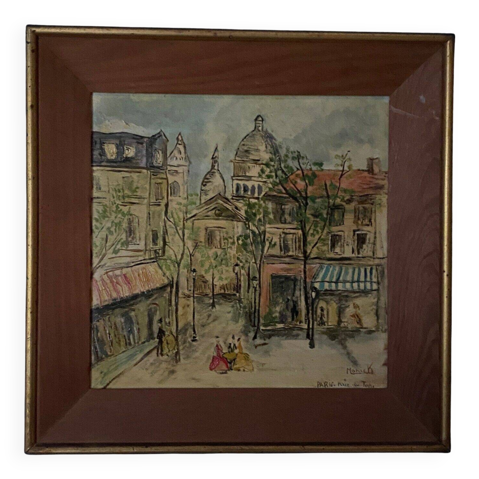 Oil on Isorel by Monick place du Tertre XXe Paris