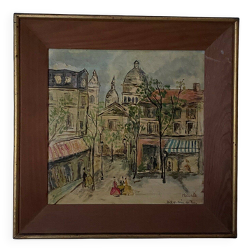 Oil on Isorel by Monick place du Tertre XXe Paris