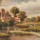 Antique Painting Signed and Dated Animated Landscape Oil Painting on Wood Panel