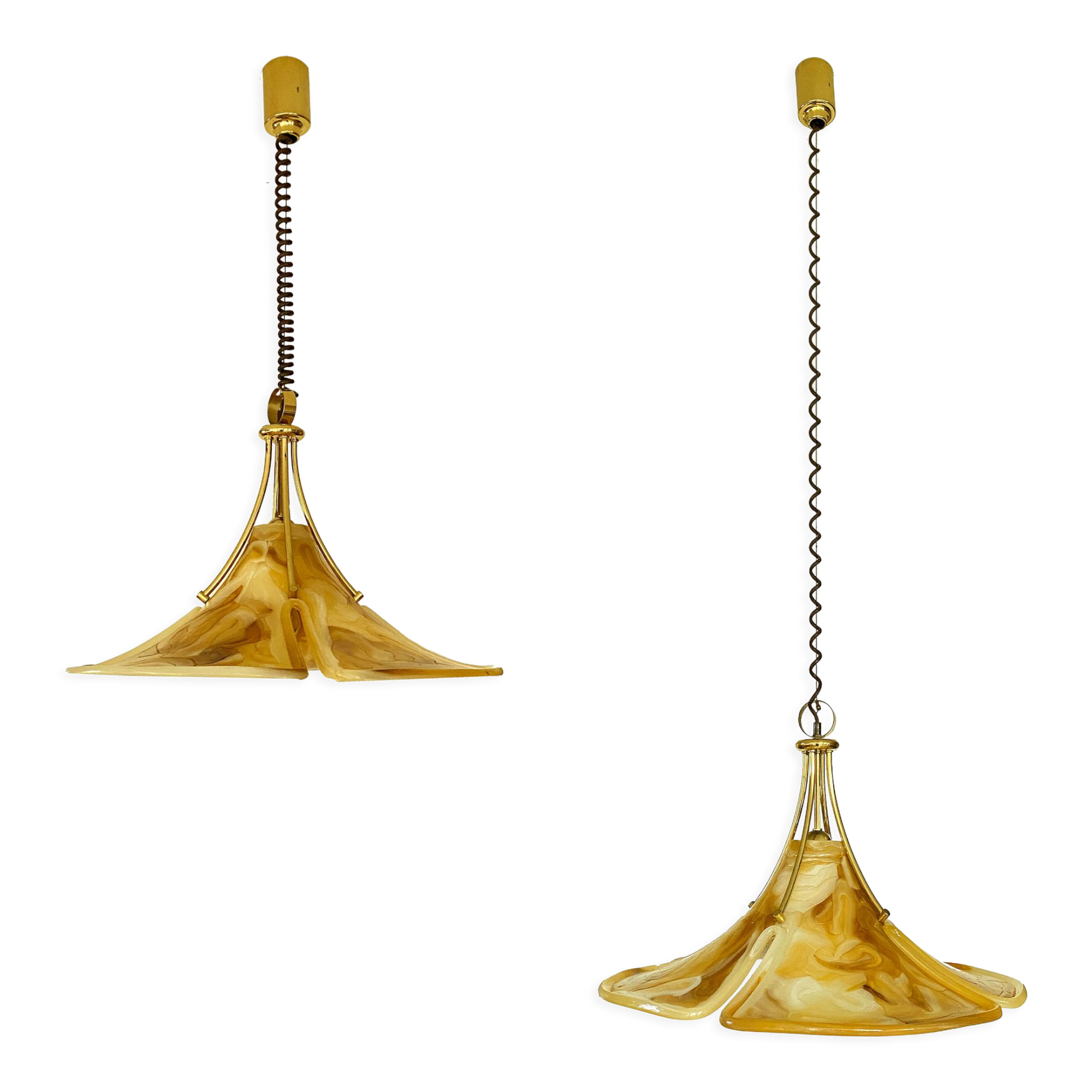 Adjustable vintage design XXL pendant lamp, brass plexiglass, 70s