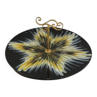 Vintage 70s black and yellow serving plate – Retro decorative plate