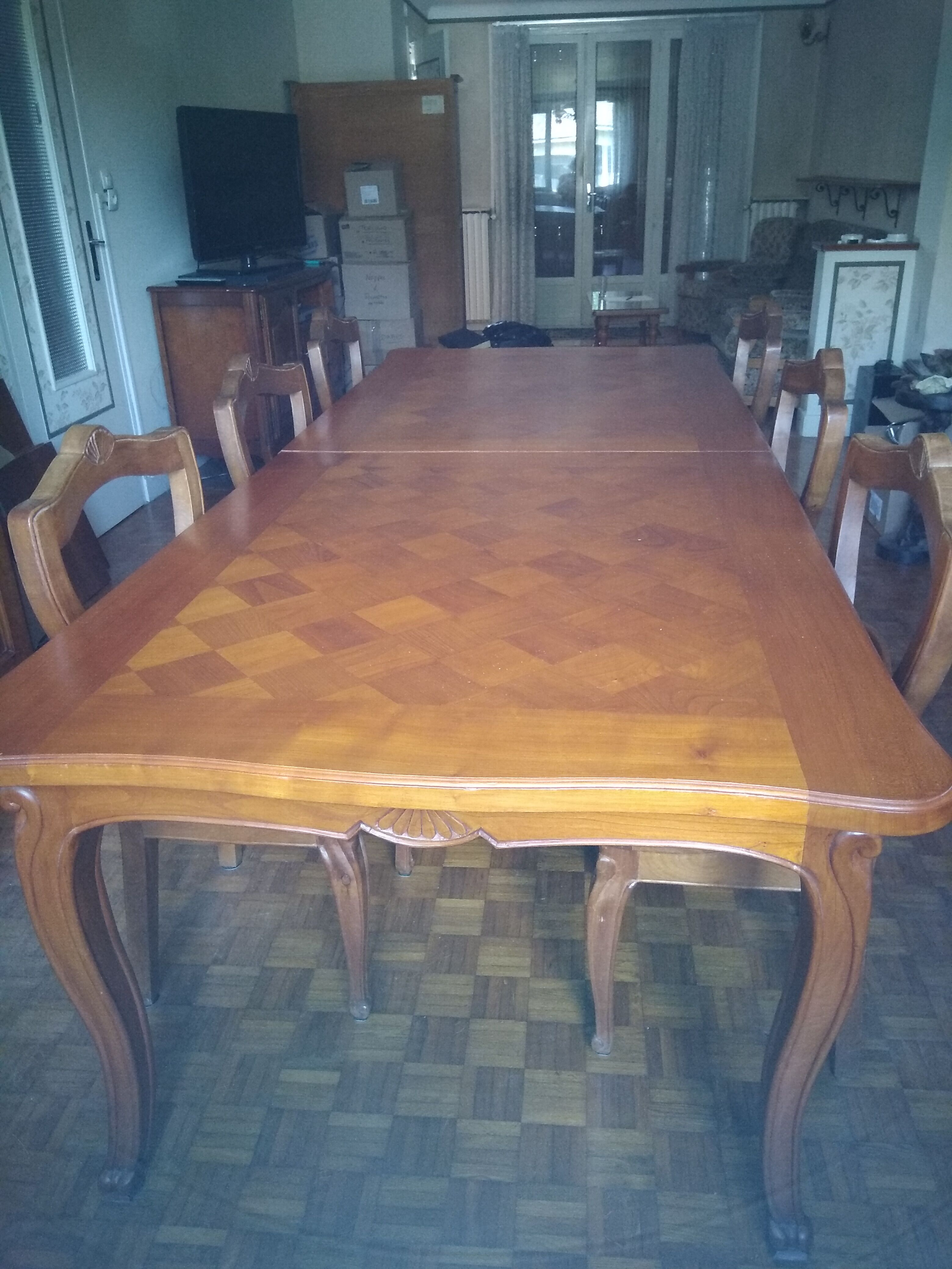 Table de salle à manger avec 3 rallonges, style régence, façon