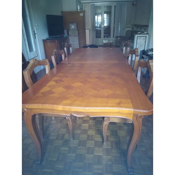 Table de salle à manger avec 3 rallonges, style régence, façon ébénisterie,  en merisier massif | Selency