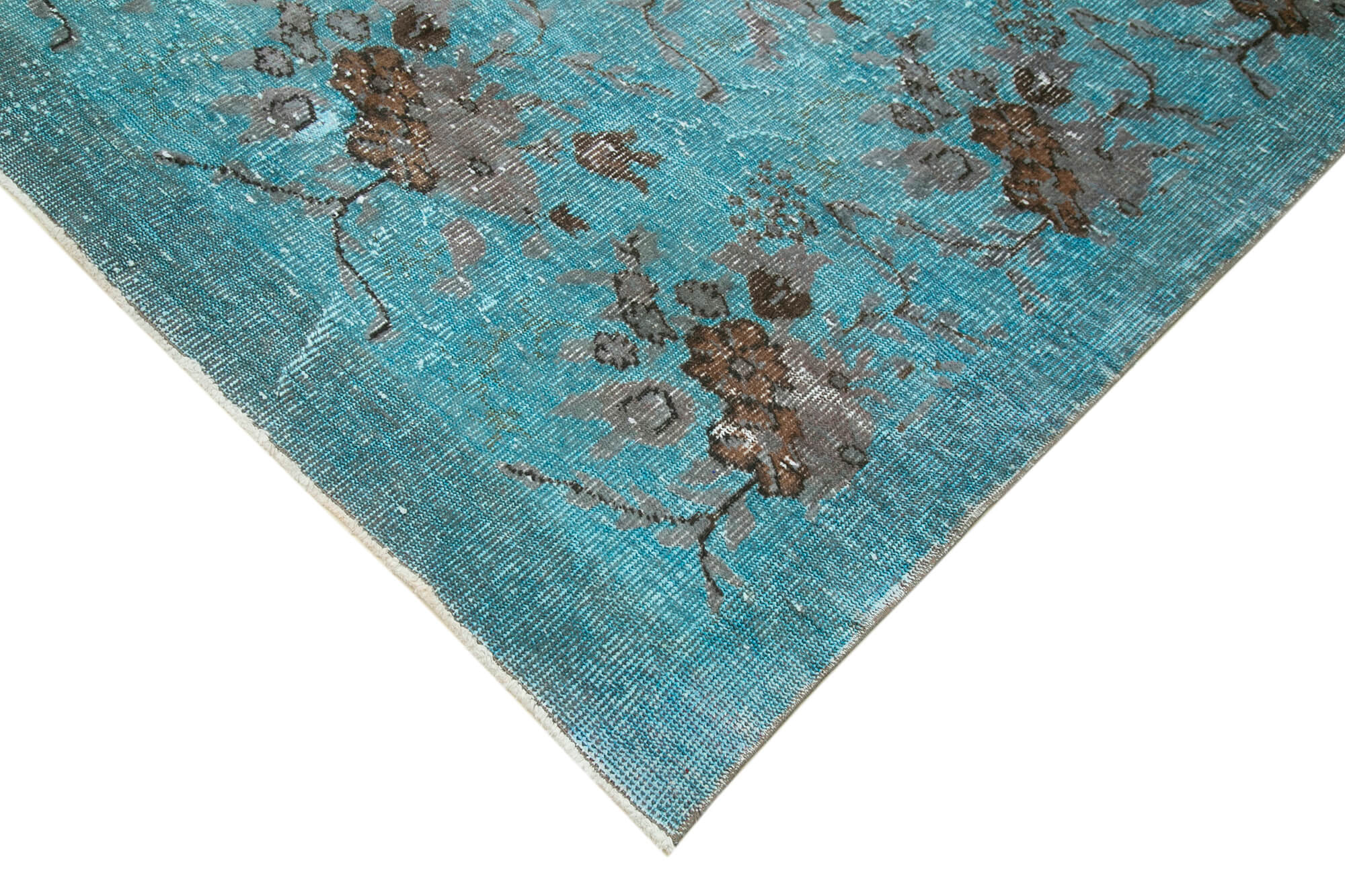 Handmade hi-low pile oriental 1980s 166 cm x 264 cm turquoise rug