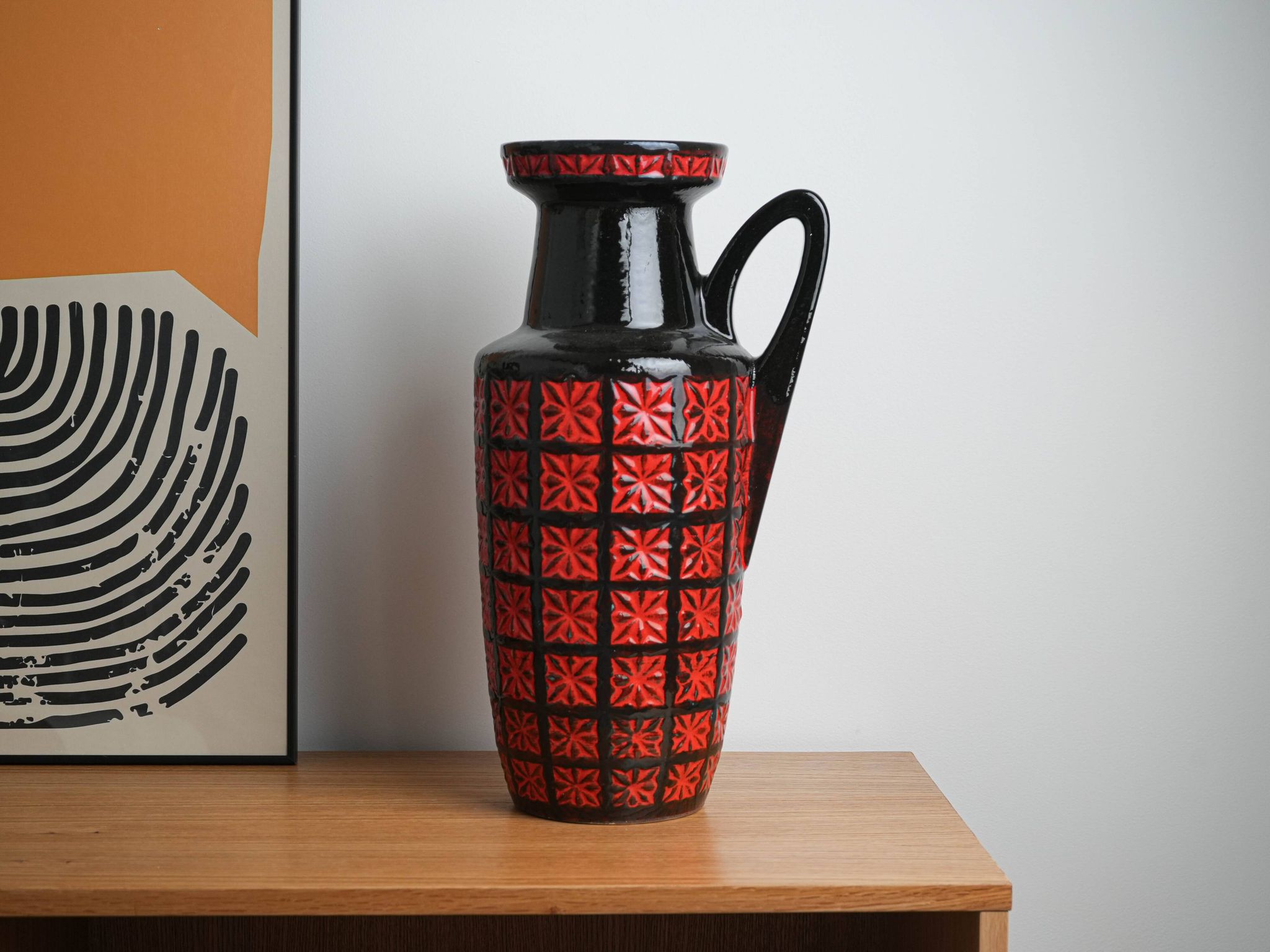 Vase en céramique Fat Lava avec texture en relief, poterie ouest-allemande, années 1970.