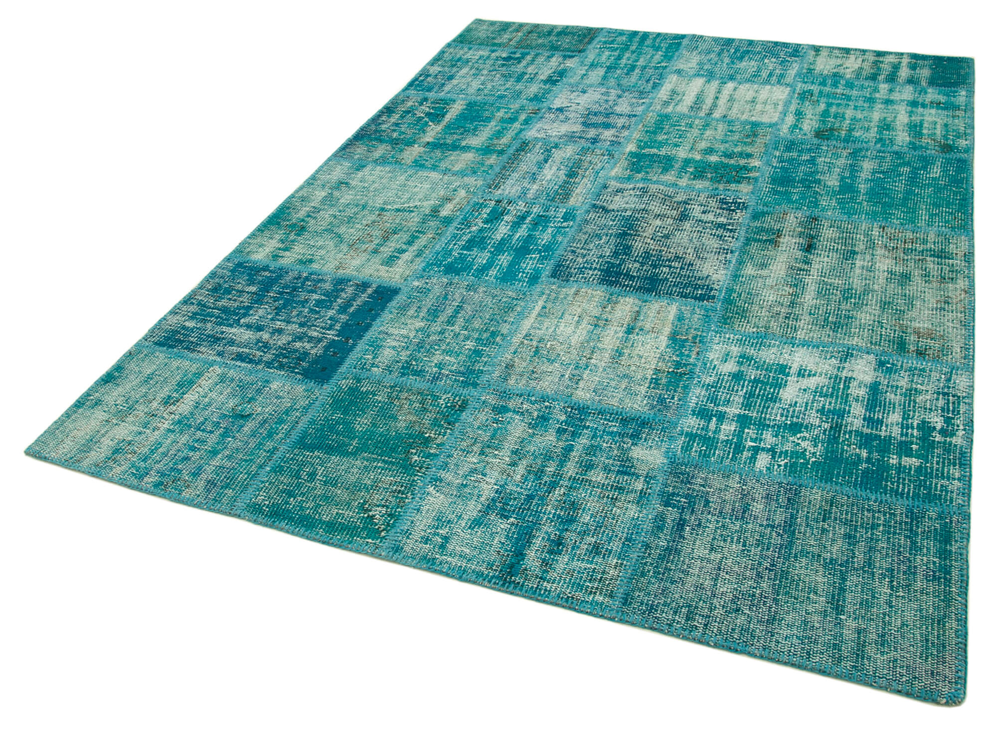 Hand-Knotted Oriental Overdyed 173 cm x 240 cm Turquoise Patchwork Carpet