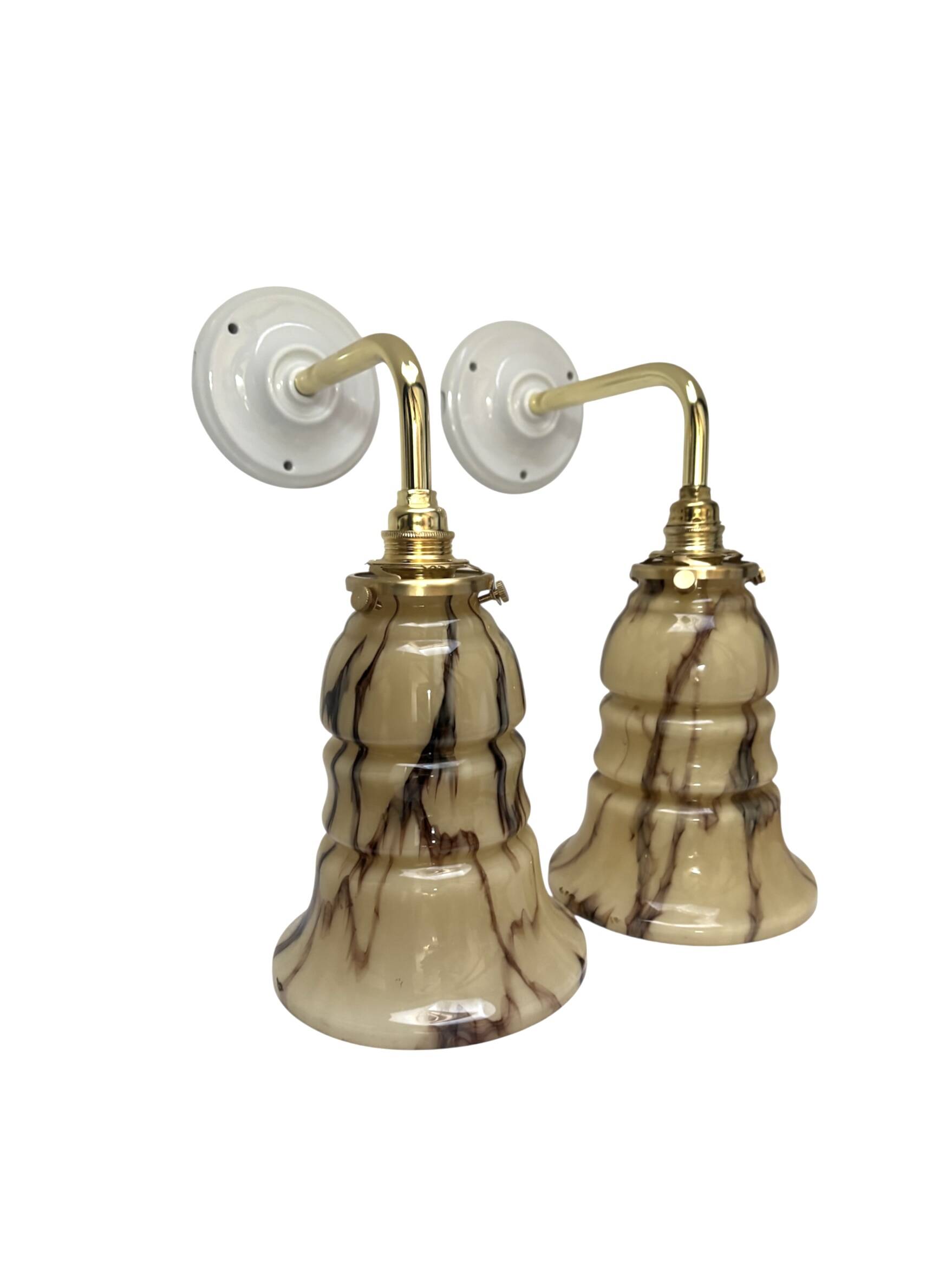 Pair of vintage marbled opaline wall sconces