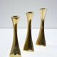 Set of 3 organic shaped brass candlesticks by K.E. Ytterberg, Sweden
