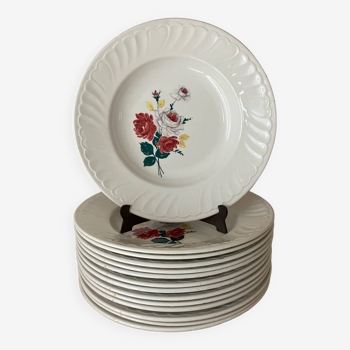 Vintage-Lot de 14 assiettes creuses-motif floral