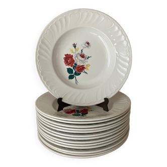 Vintage-Lot de 14 assiettes creuses-motif floral