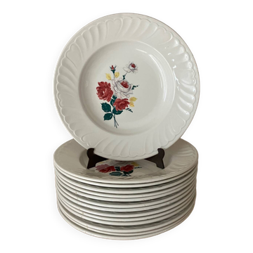 Vintage-Lot de 14 assiettes creuses-motif floral