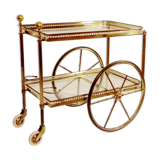 Desserte roulante en laiton et verre