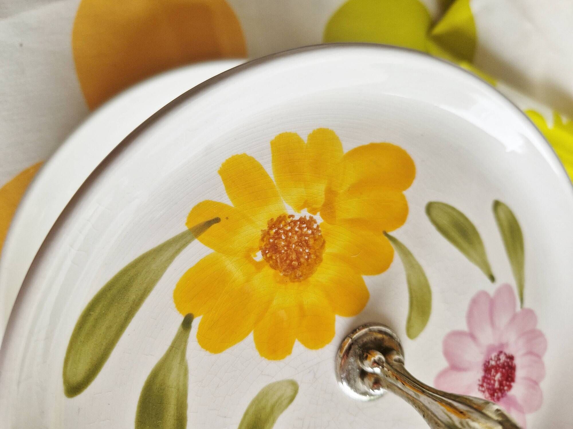 Digoin vintage serving plate cake stand, marguerite model, hand painted