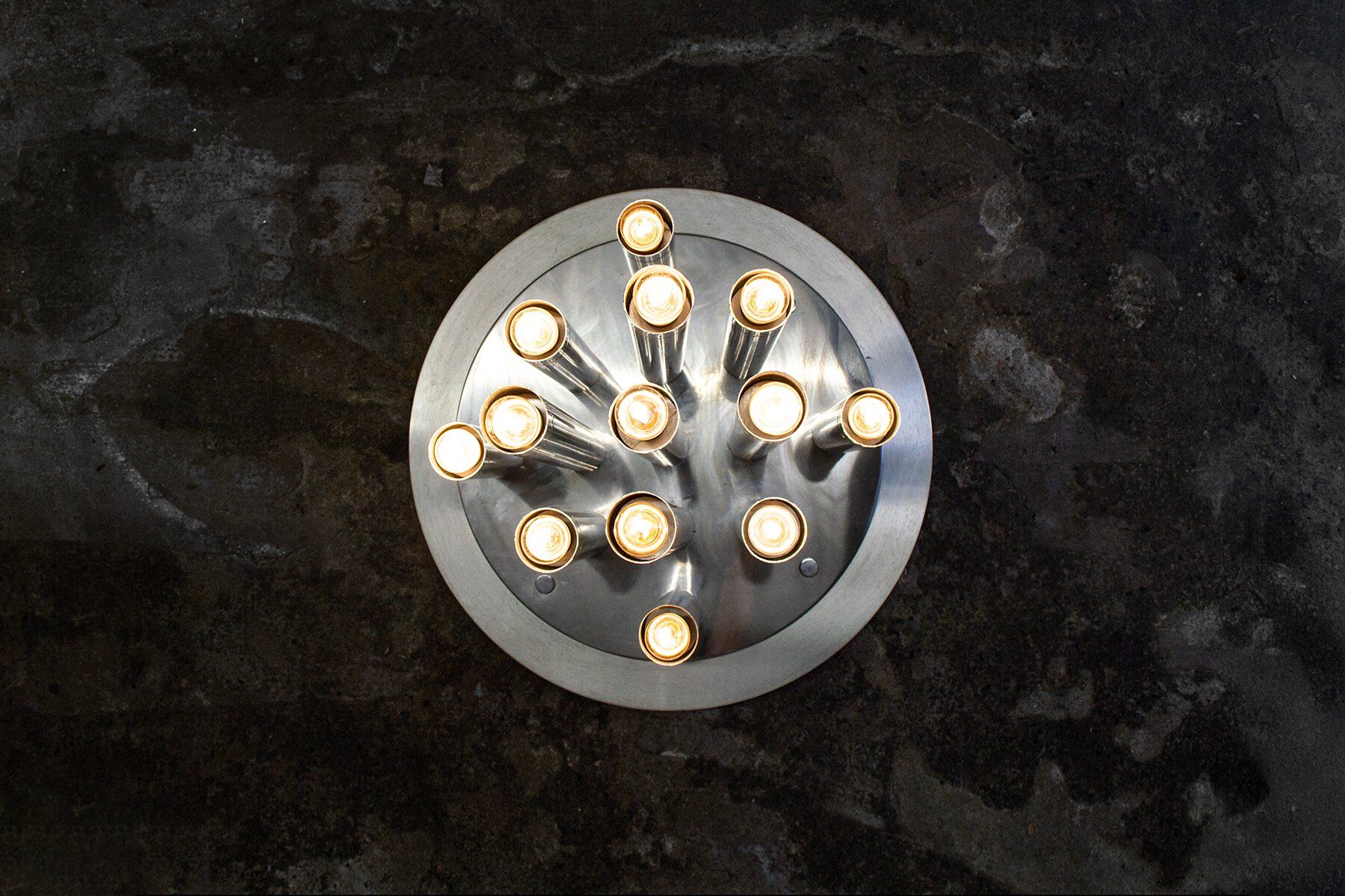 Large ceiling lamp with 13 chrome lights by Goffredo Reggiani, 1970s.