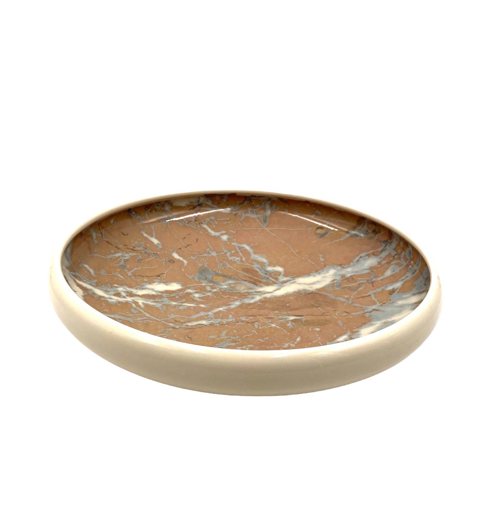 Alvino Bagni, white marbled ceramic centerpiece / vide poche, ca. 1970