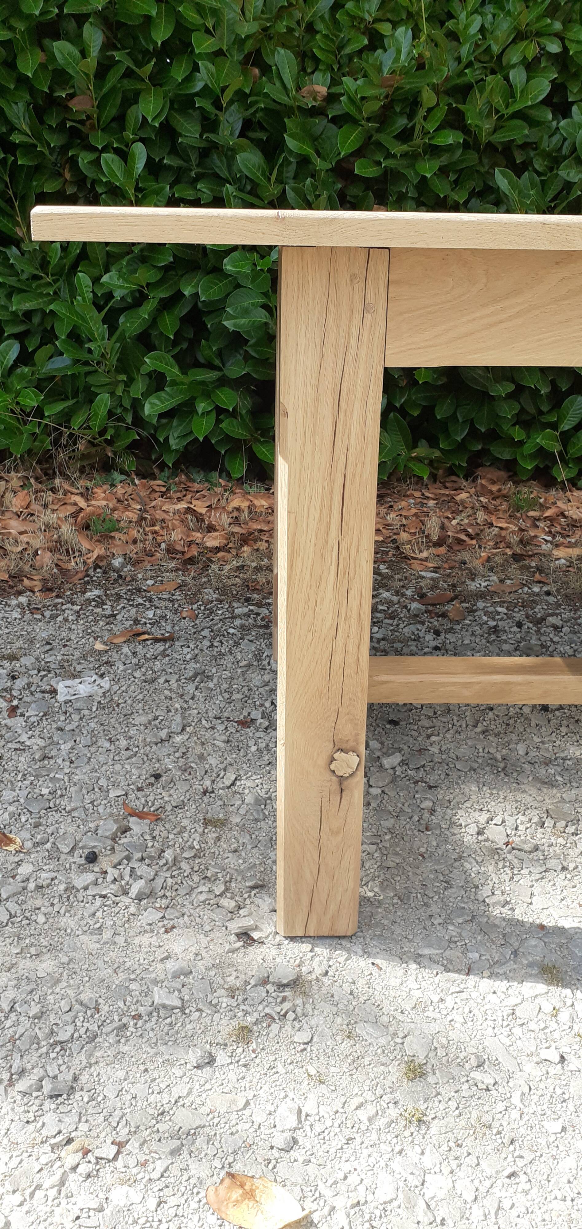 Large solid oak farmhouse table in raw wood
