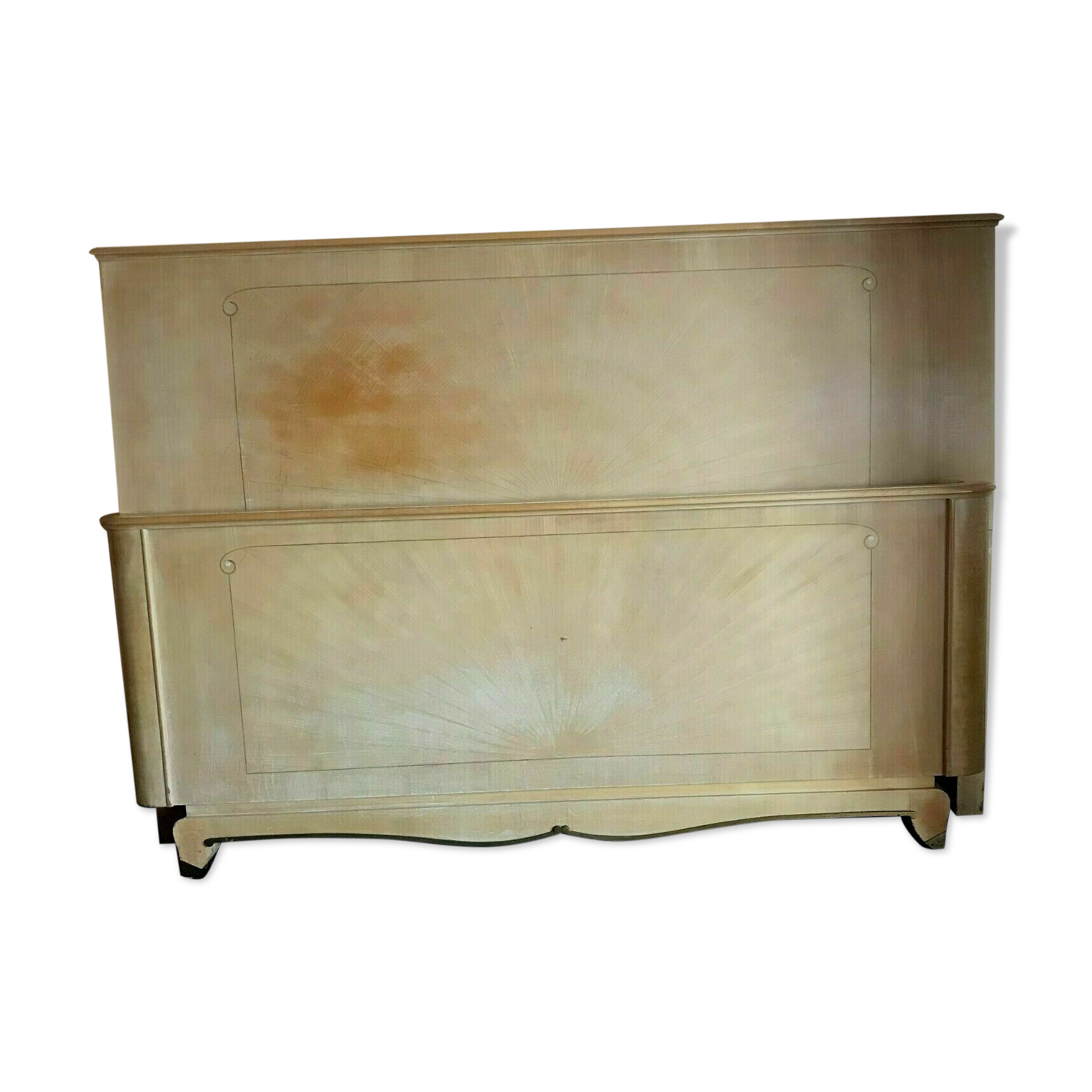 20th century yellow veneer wood Art Deco bed